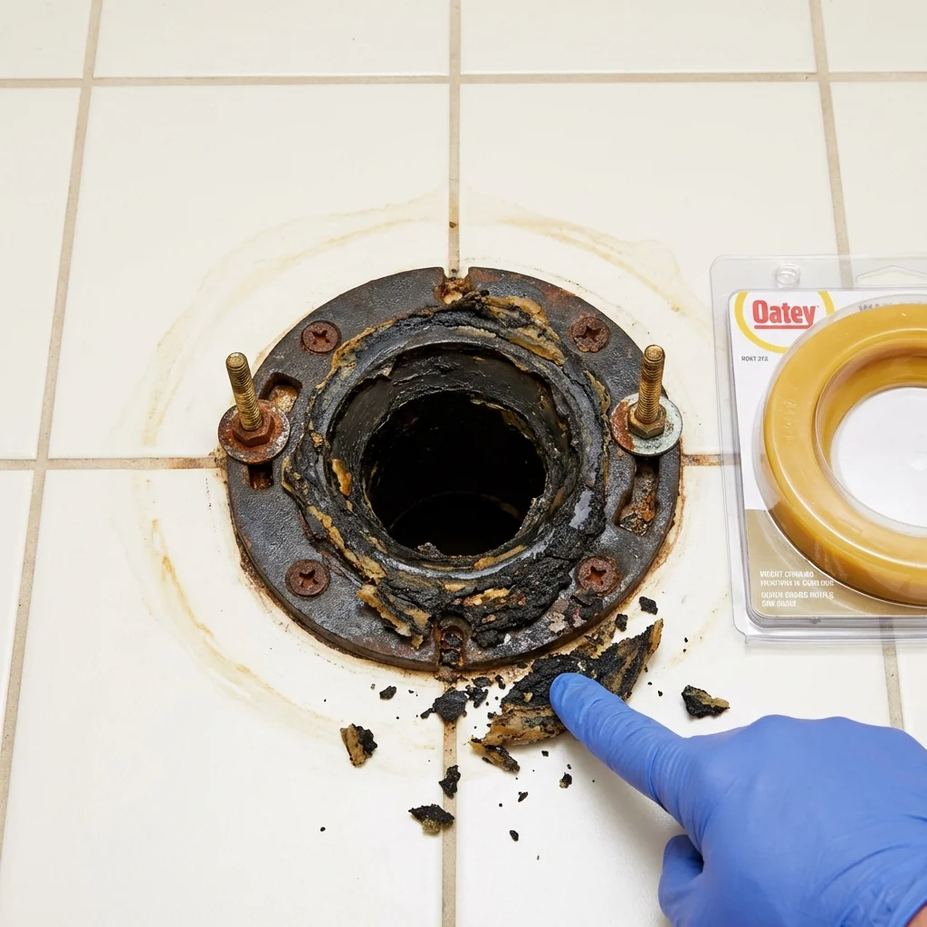 Failed wax ring showing water seepage at the base of a toilet in a Clancy, MT home